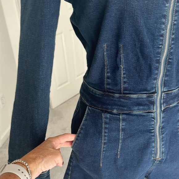 Free People CRVY High Society Denim Zip Romper - Picture 4 of 13